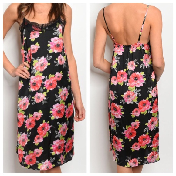 Black Floral & Lace Midi Slip Dress - Picture 8 of 8